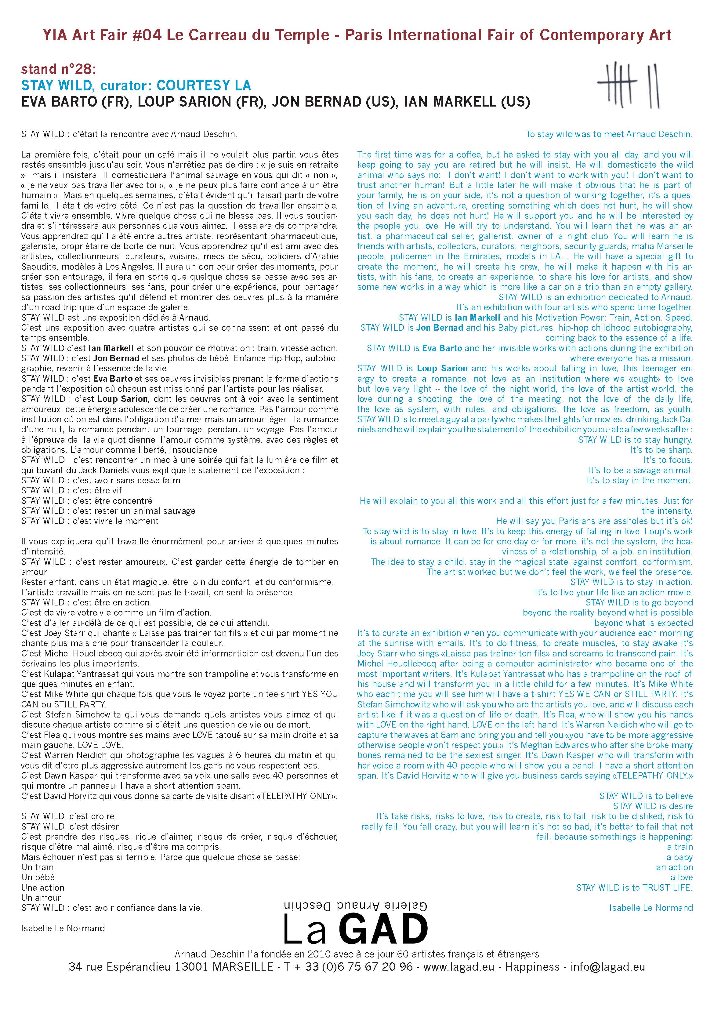 Stay Wild — texte bilingue et liste des œuvres, 2014