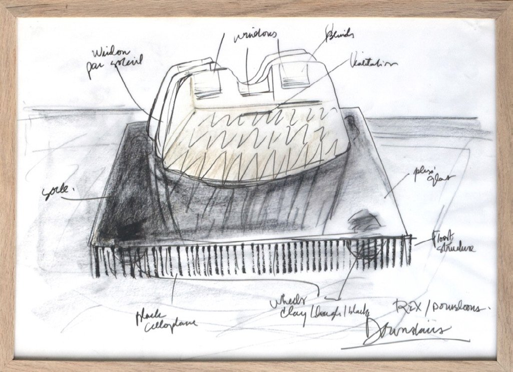Laura Porter, No title yet, 2015 — Crayon, tulle, marqueur sur papier calque, 42 × 29,7 cm. Unique.